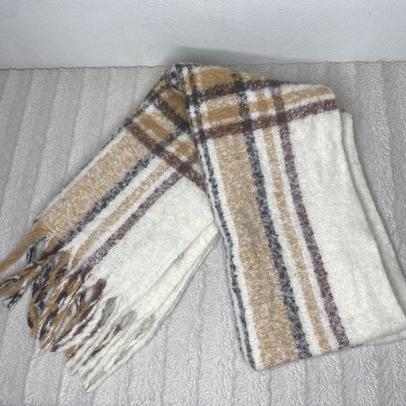 Quagga Tan Brown Plaid Soft Blanket Scarf - Picture 1 of 11